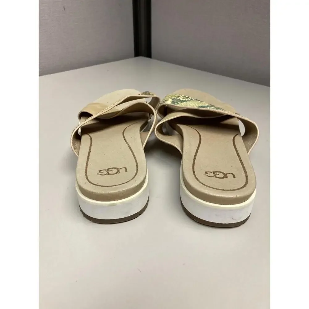 UGG Women's Slide Tan/Gold Leather Snake Size 7 - Picture 3 of 5